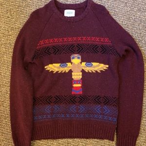 Maroon “totem” print sweater